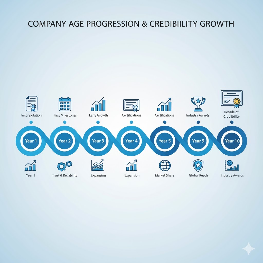 Shelf company aging timeline showing business history development.