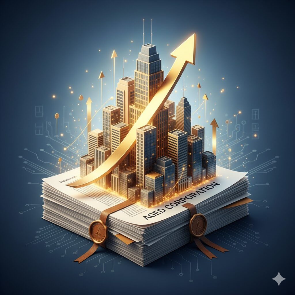 Symbolic representation of business growth and success achieved after choosing the right aged corporation with strong compliance and credit.